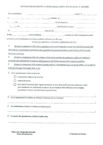 #EMERGENZA CORONAVIRUS# AGGIORNAMENTO MODELLO AUTOCERTIFICAZIONE -